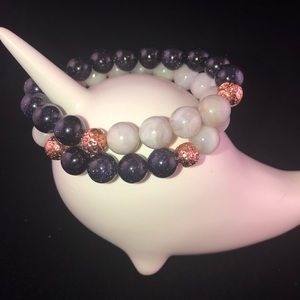 Pair of natural stone beaded bracelets